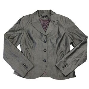Etcetera Gray Mohair Wool Blend 3-Button Blazer Jacket Chevron Lining Womens 10